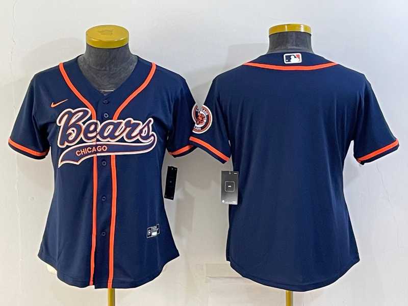 Women%27s Chicago Bears Blank Navy Blue With Patch Cool Base Stitched Baseball Jersey